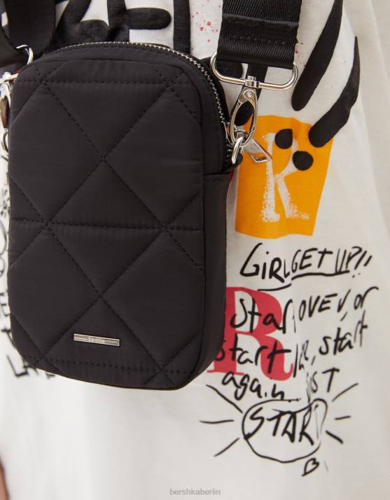 Schwarz Bershka Frauen gesteppte Handytasche H00J2419