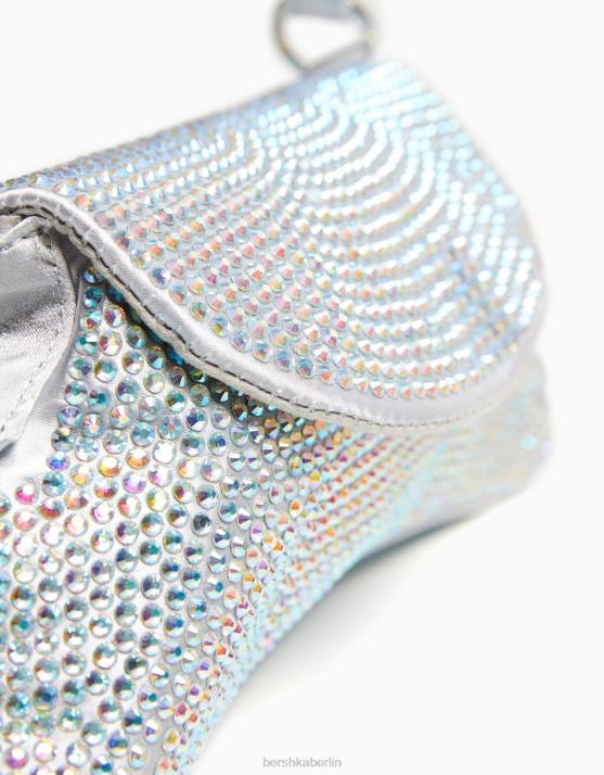 Silber Bershka Frauen Strasstasche mit Henkel H00J1824