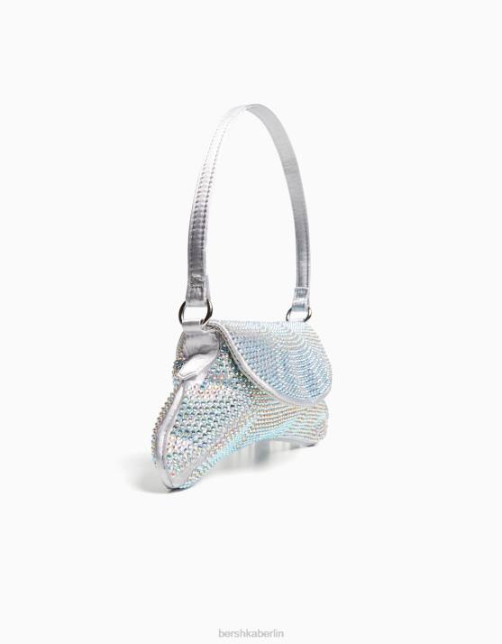 Silber Bershka Frauen Strasstasche mit Henkel H00J1824