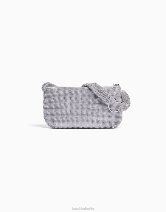 Silber Bershka Frauen Strasstasche mit Henkel H00J1868