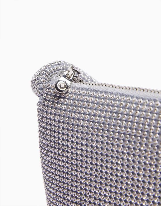 Silber Bershka Frauen Strasstasche mit Henkel H00J1868