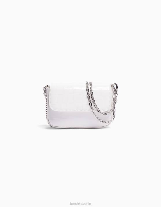 Weiss Bershka Frauen Handtasche mit Kettenimitat aus Lackleder H00J2385