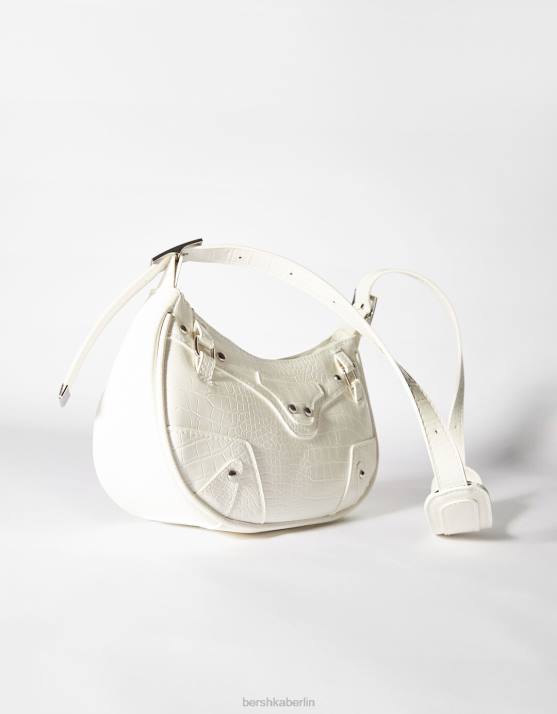 Weiss Bershka Frauen Tasche aus Kunstleder mit Nieten und Riemen H00J1921