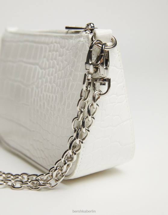 Weiss Bershka Frauen Tasche in Kroko-Optik mit Kettendetail H00J2411