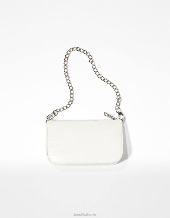 Weiss Bershka Frauen Tasche in Kroko-Optik mit Kettendetail H00J2411