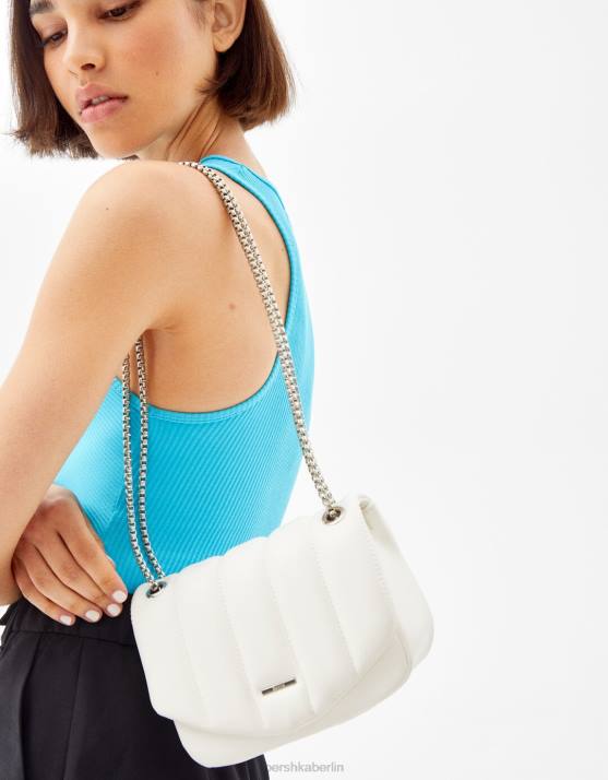 Weiss Bershka Frauen Vertikale, gesteppte Kettentasche H00J2409