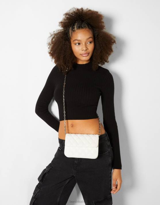 Weiss Bershka Frauen gesteppte Handtasche mit Kettengriff H00J2362