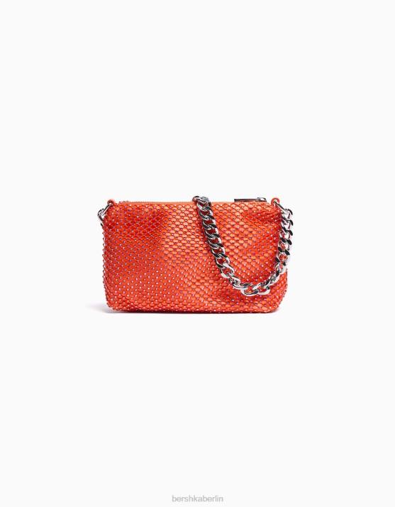 orange Bershka Frauen Netztasche mit Kettenriemen H00J2386