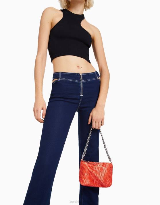 orange Bershka Frauen Netztasche mit Kettenriemen H00J2386