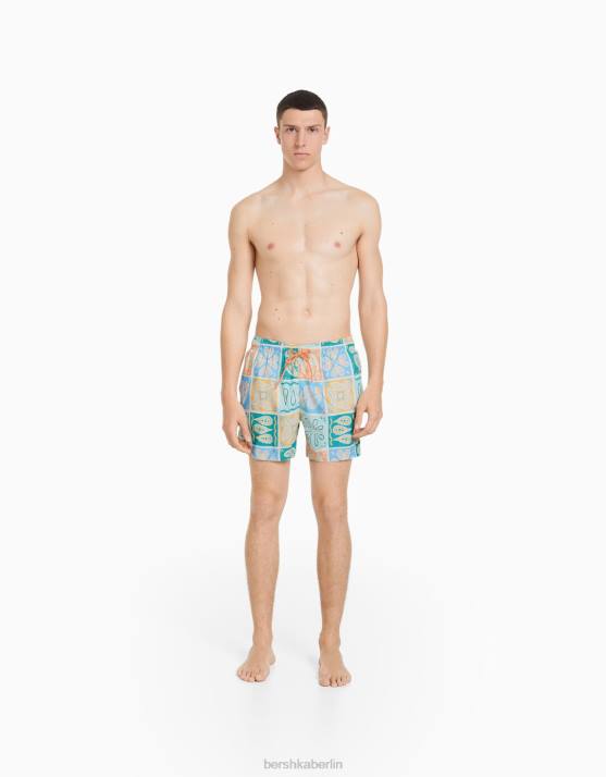 Blau Bershka Männer Boardshorts mit Paisley-Print H00J3396