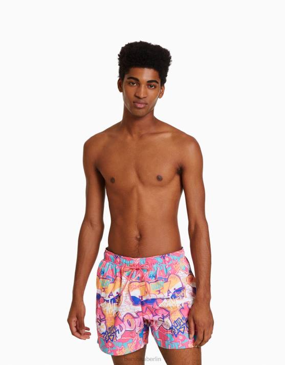 Fuchsie Bershka Männer Boardshorts mit Graffiti-Print H00J3407