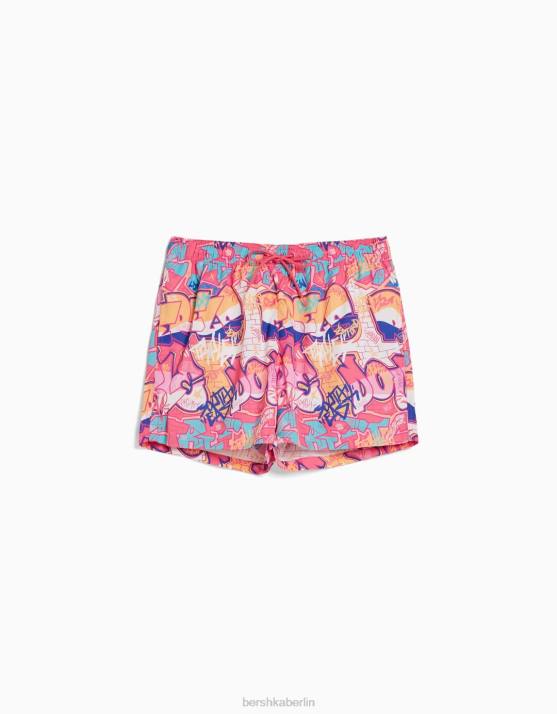 Fuchsie Bershka Männer Boardshorts mit Graffiti-Print H00J3407