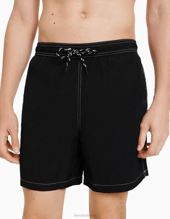 Schwarz Bershka Männer Boardshorts mit Kontrastfaden H00J3395