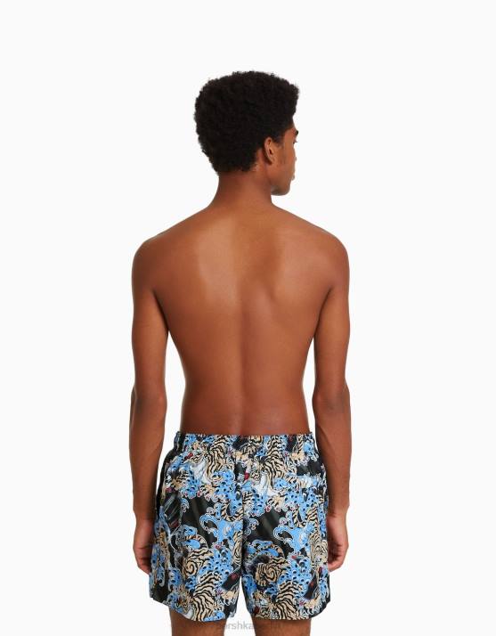 Schwarz Bershka Männer Boardshorts mit Tigermuster H00J3406