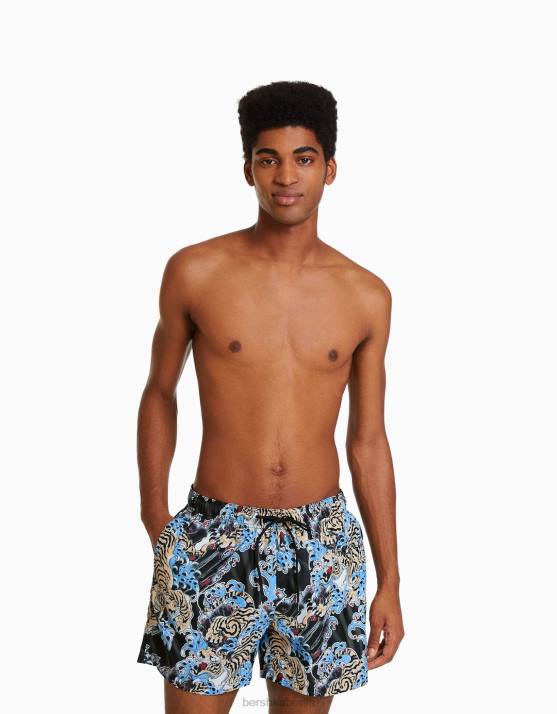 Schwarz Bershka Männer Boardshorts mit Tigermuster H00J3406