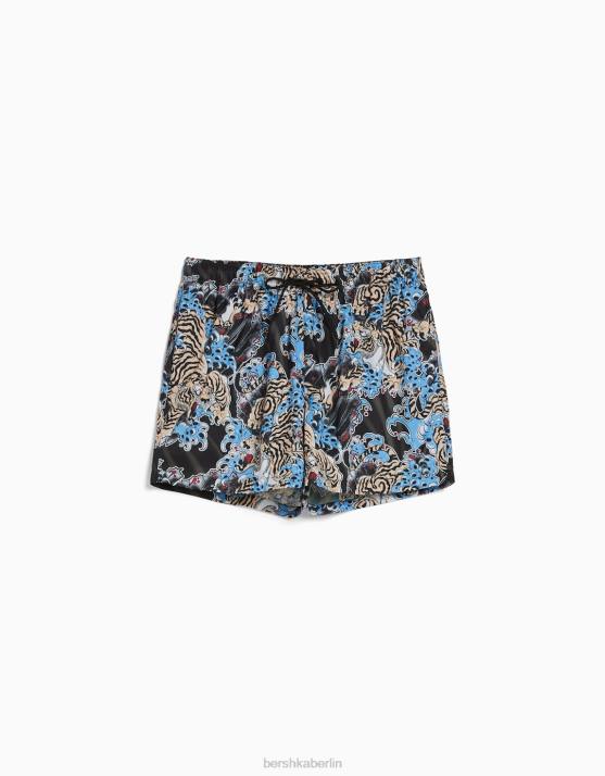 Schwarz Bershka Männer Boardshorts mit Tigermuster H00J3406