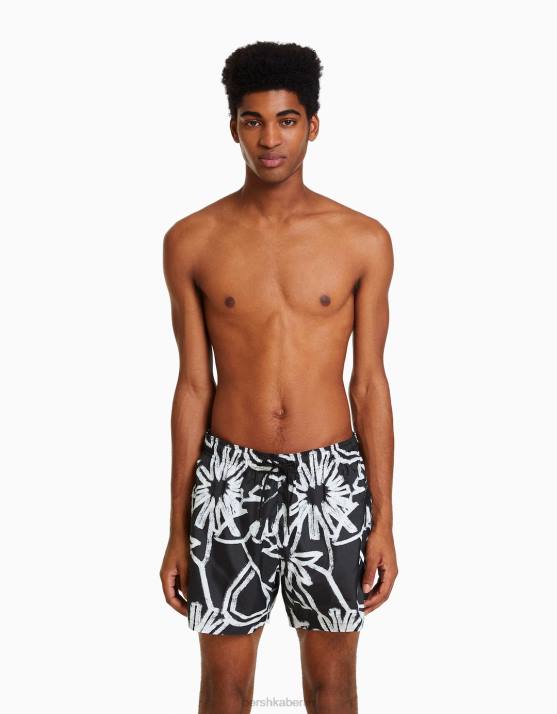 Weiss Bershka Männer Badehose mit Blumendruck H00J3402