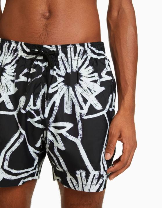 Weiss Bershka Männer Badehose mit Blumendruck H00J3404