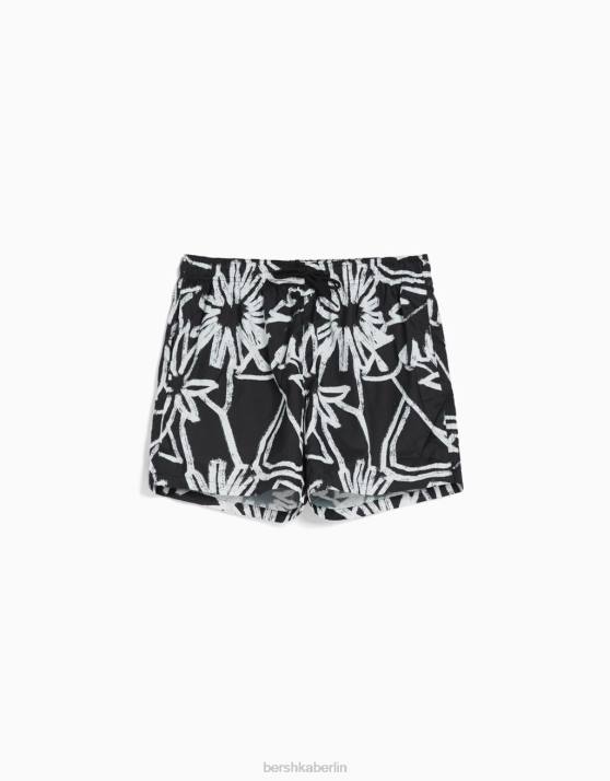 Weiss Bershka Männer Badehose mit Blumendruck H00J3404