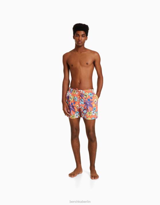 orange Bershka Männer Bedruckte Boardshorts H00J3386