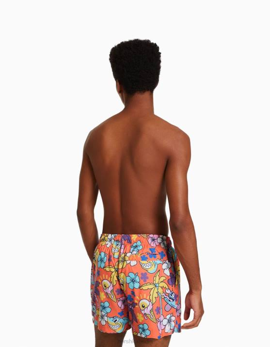 orange Bershka Männer Bedruckte Boardshorts H00J3386