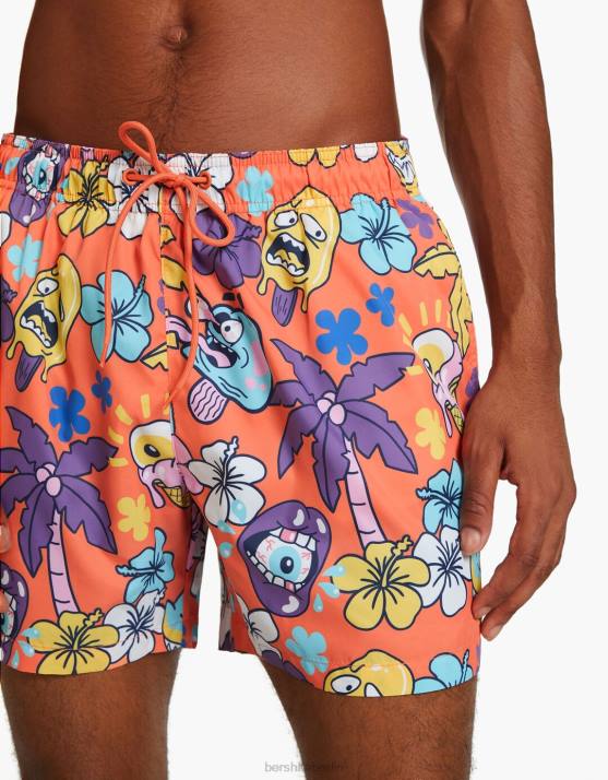 orange Bershka Männer Bedruckte Boardshorts H00J3386