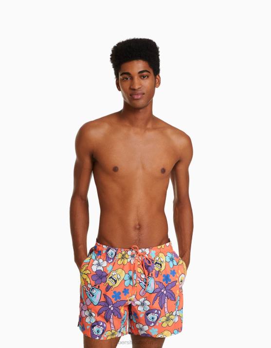 orange Bershka Männer Bedruckte Boardshorts H00J3386