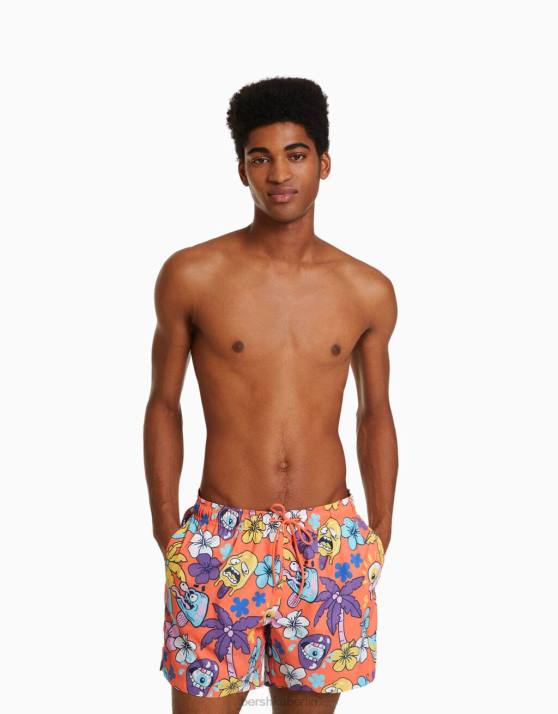 orange Bershka Männer Bedruckte Boardshorts H00J3387