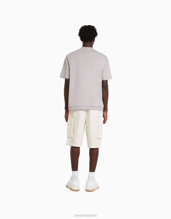 Creme Bershka Männer Baggy-Cargo-Bermudashorts H00J3289