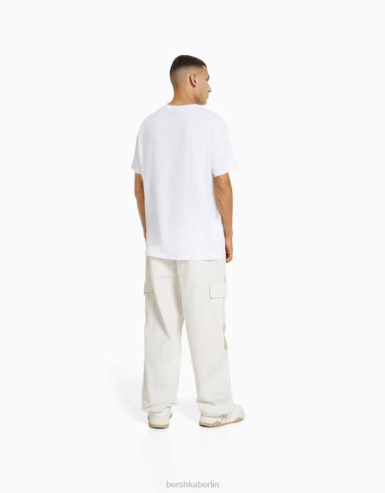 Creme Bershka Männer Cargo-Fallschirmjeans in Colour-Block-Optik H00J3278