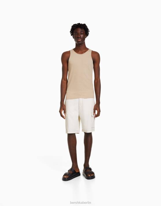 Sand Bershka Männer Cargo-Bermudashorts mit Kontrastfaden H00J3285