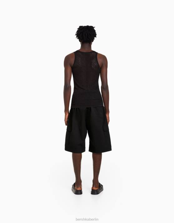 Schwarz Bershka Männer Bermudashorts aus Fallschirmpopeline H00J3280