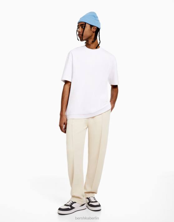 Beige Bershka Männer Hose mit weitem Bein H00J3412