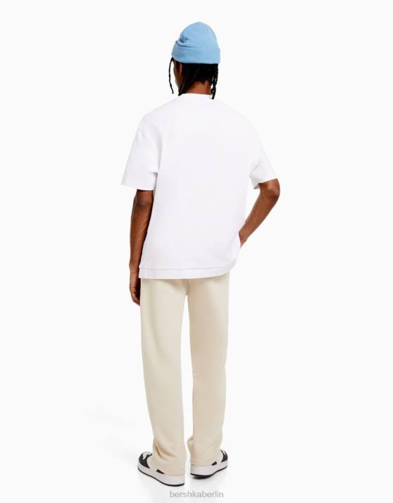 Beige Bershka Männer Hose mit weitem Bein H00J3412