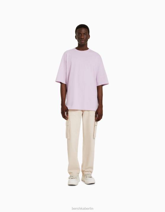 Creme Bershka Männer Cargohose aus Baumwolle mit weitem Bein H00J3244