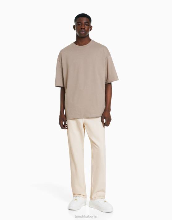 Creme Bershka Männer farbige Baggy-Jeans H00J3215