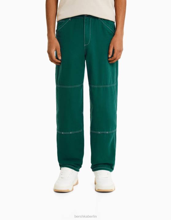 Grün Bershka Männer Zimmermannshose aus Baumwolle H00J3235