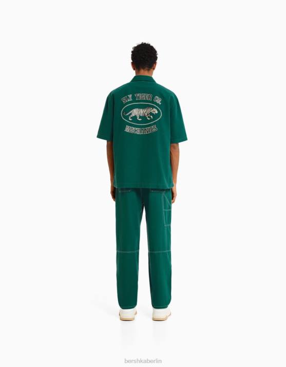 Grün Bershka Männer Zimmermannshose aus Baumwolle H00J3235