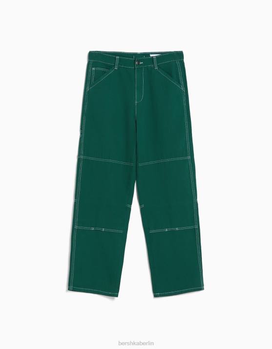 Grün Bershka Männer Zimmermannshose aus Baumwolle H00J3235