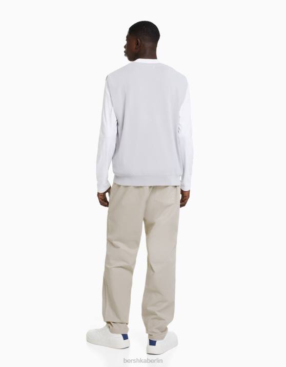 Sand Bershka Männer locker sitzende Baumwollhose H00J3452