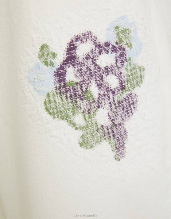 Weiss Bershka Männer Zerrissene, bestickte Baumwollhose H00J3264