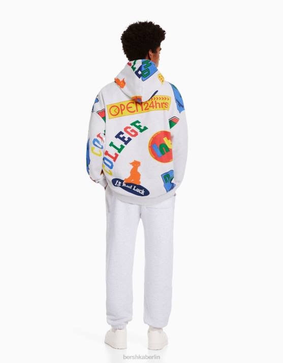 grau Bershka Männer Bedruckte Plüschhose H00J3241