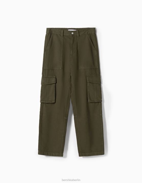 khaki Bershka Männer Cargohose aus Baumwolle mit weitem Bein H00J3247