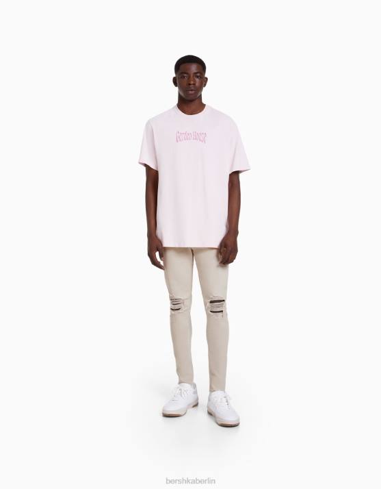 Beige Bershka Männer Superenge, zerrissene Jeans H00J3185