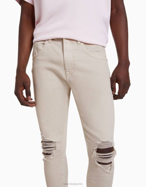 Beige Bershka Männer Superenge, zerrissene Jeans H00J3185