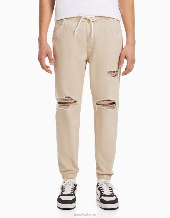 Beige Bershka Männer Zerrissene farbige Jogger-Jeans H00J3193