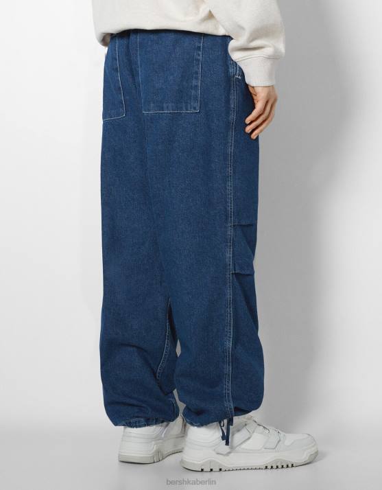 Blau Bershka Männer Fallschirmjeans H00J3116