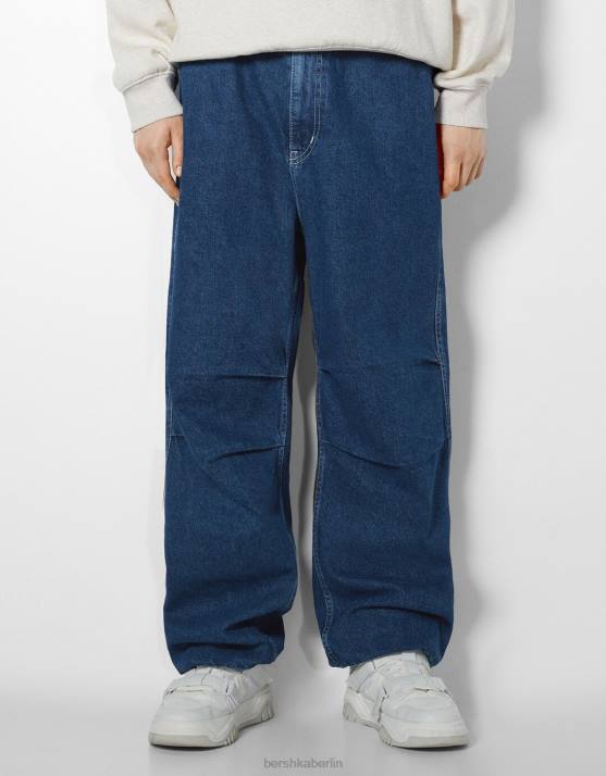 Blau Bershka Männer Fallschirmjeans H00J3116