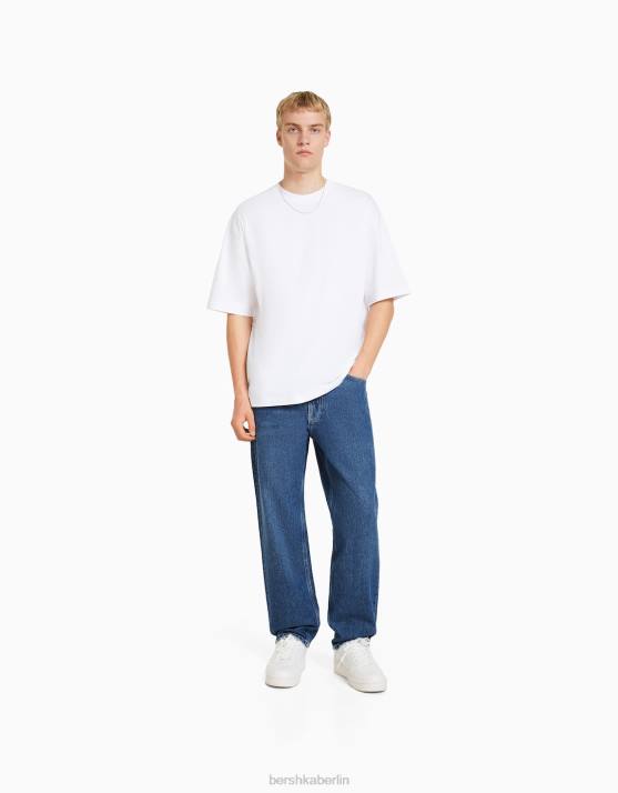 Blau Bershka Männer Jeans aus den 90ern mit weitem Bein H00J3131