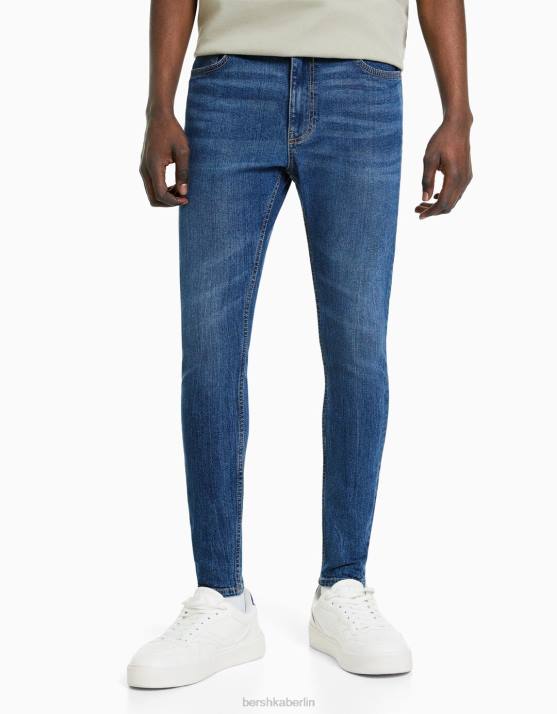 Blau Bershka Männer Super-Skinny-Jeans H00J3150